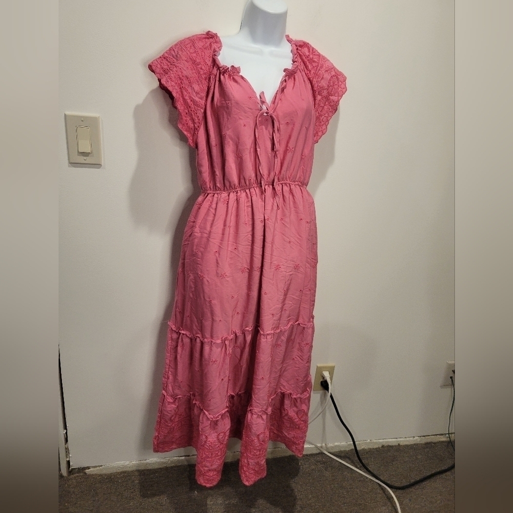 By thr river size m cottagecore pink midi fit&flare dress